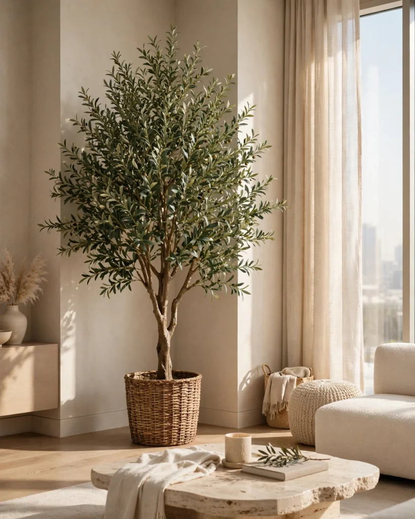 EverGreen Artificial Olive Tree 180cm - Realistic Faux Olive Tree in Woven Basket - Photo 1