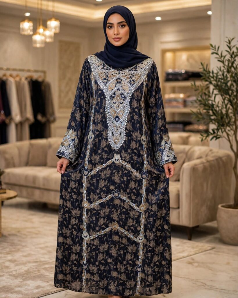 Midnight Bloom Embroidered Chiffon Kaftan Kurta - Photo 1