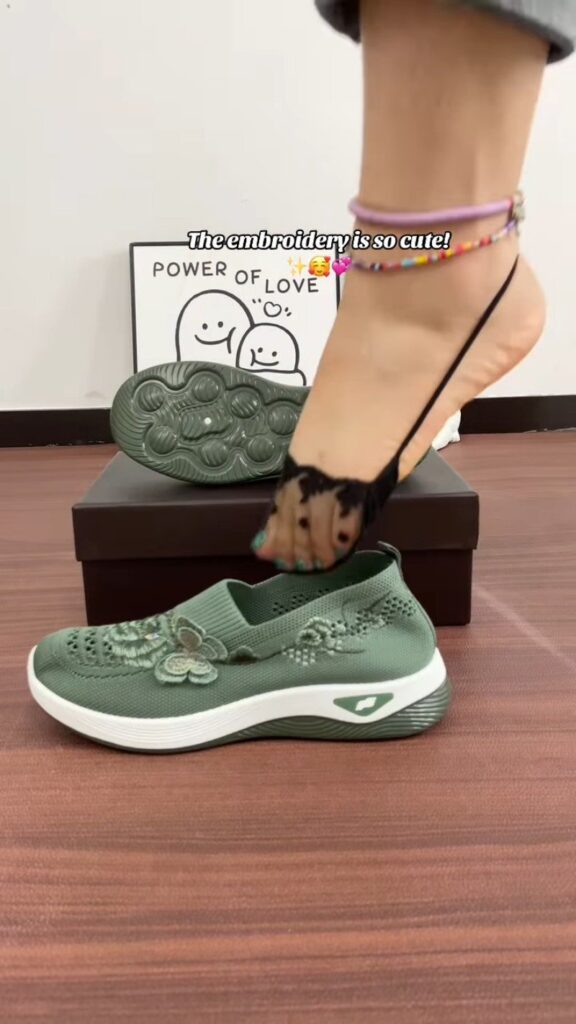 Floral Embroidered Knit Slip-On Walking Shoes | Breathable Mesh Wedge Sneakers | All-Day Comfort Casual Shoes - Photo 8