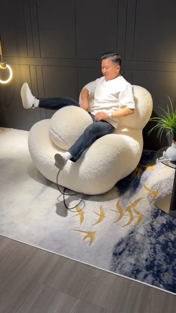 Fluffy Boucle Lounge Chair with Round Ottoman | Oversized Cloud-Shape Teddy Fabric Accent Armchair for Living Room & Bedroom - Photo 1